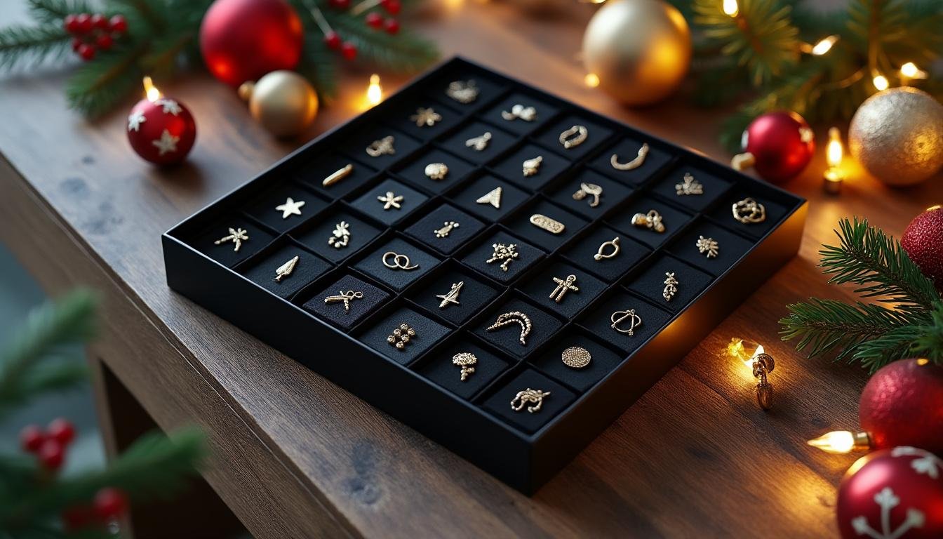 découvrez notre calendrier de l'avent rempli de bijoux en acier inoxydable, un cadeau parfait pour surprendre chaque jour avec élégance et style.